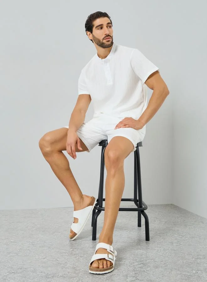 Take Two  Men White Textured T-Shirt and Shorts Co-Ords for Men | Best Price UAE